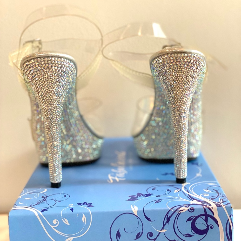 Clear platform heels with ankle strap and crystals size 6 - Picture 6 of 15